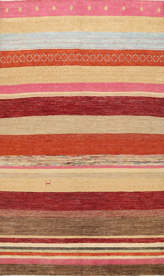 Modern Striped Gabbeh Kashkoli Oriental Area Rug 6x9