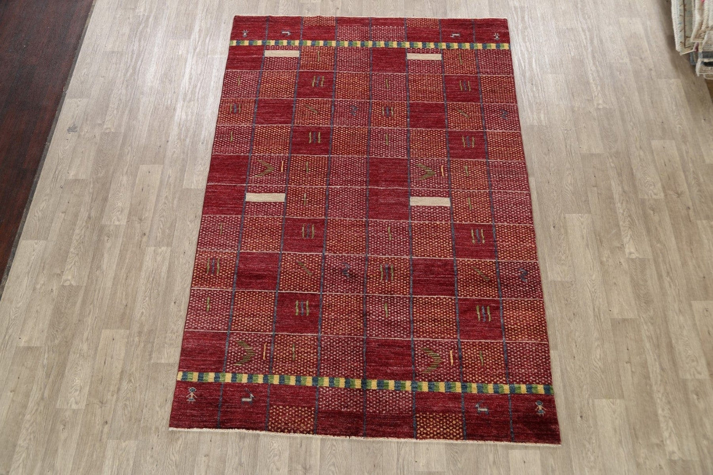 Modern Checkered Gabbeh Kashkoli Oriental Area Rug 6x9