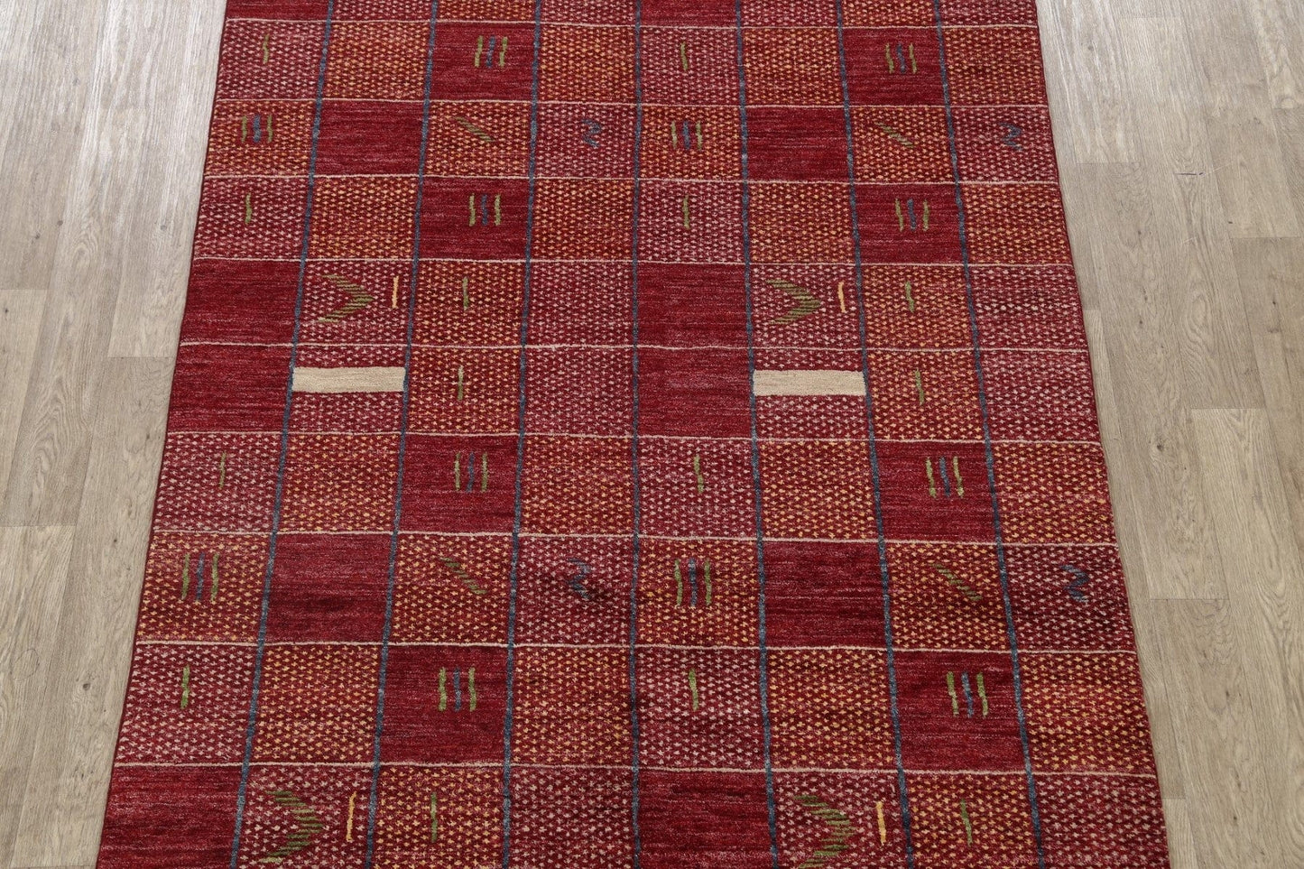 Modern Checkered Gabbeh Kashkoli Oriental Area Rug 6x9