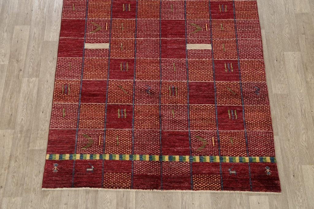 Modern Checkered Gabbeh Kashkoli Oriental Area Rug 6x9