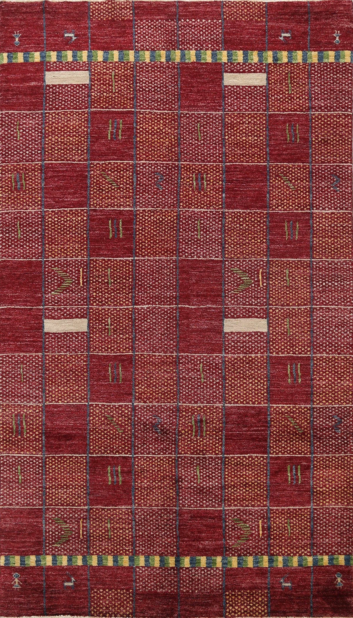 Modern Checkered Gabbeh Kashkoli Oriental Area Rug 6x9