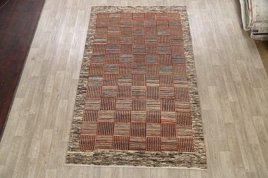 Modern Checkered Gabbeh Kashkoli Oriental Area Rug 6x10