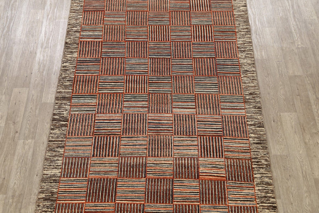 Modern Checkered Gabbeh Kashkoli Oriental Area Rug 6x10