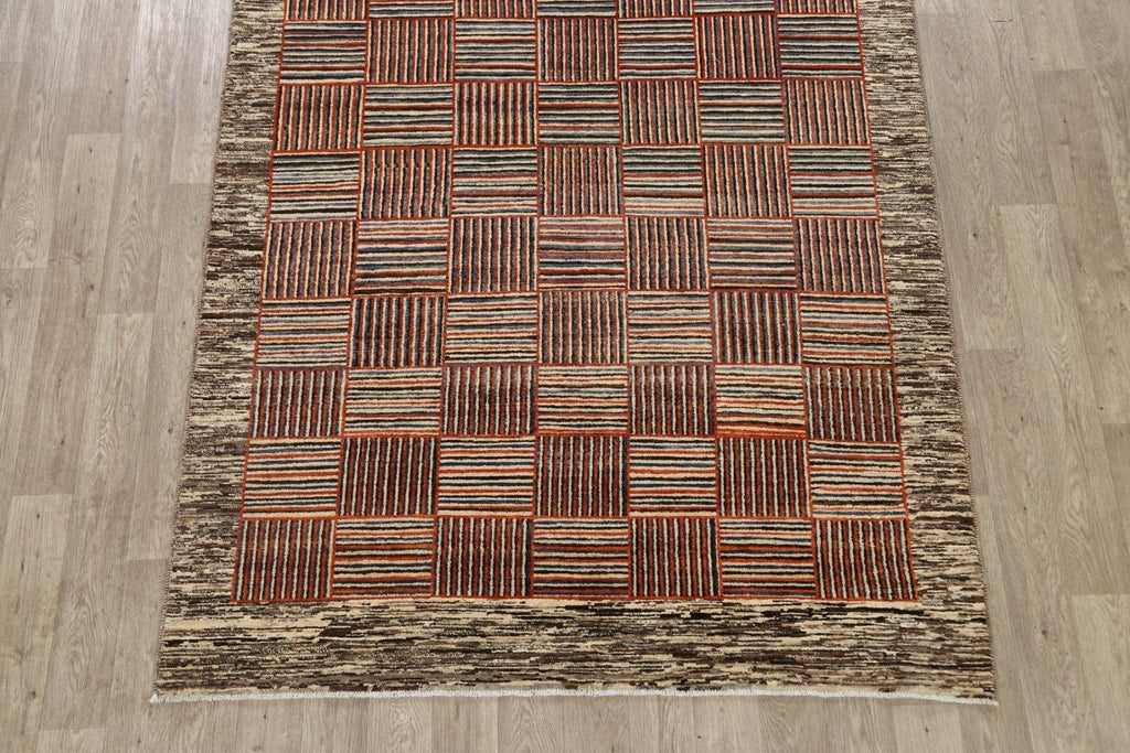 Modern Checkered Gabbeh Kashkoli Oriental Area Rug 6x10