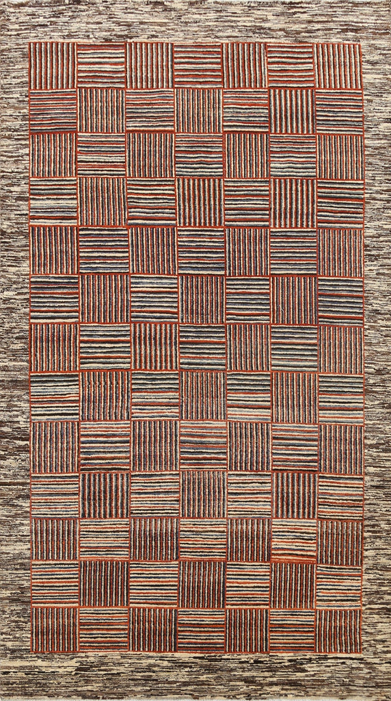 Modern Checkered Gabbeh Kashkoli Oriental Area Rug 6x10