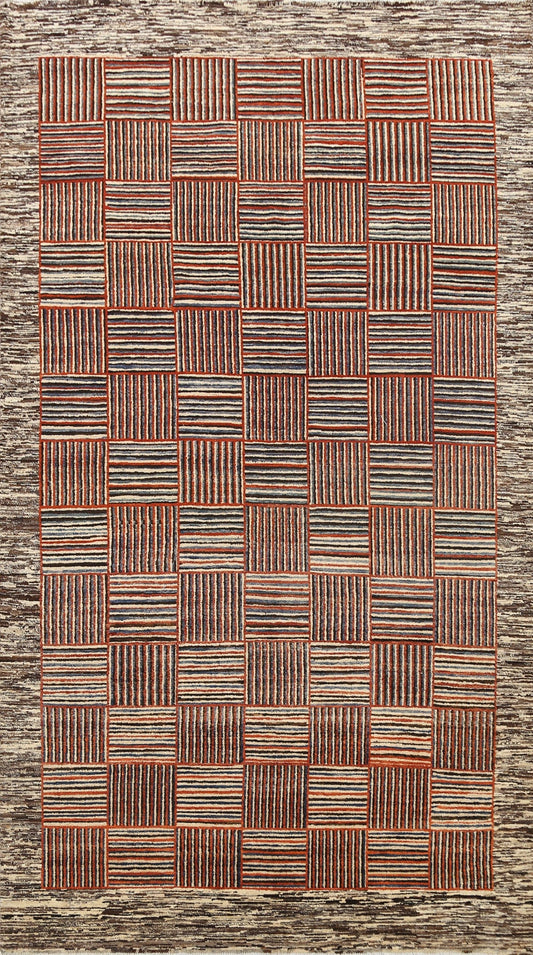 Modern Checkered Gabbeh Kashkoli Oriental Area Rug 6x10