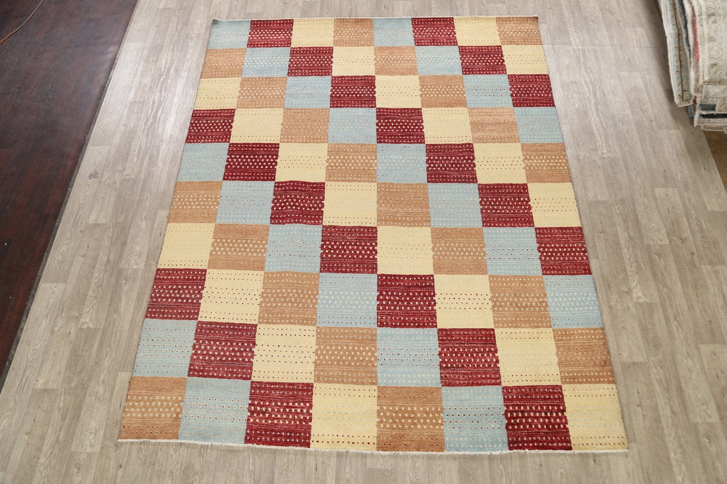 Modern Checkered Gabbeh Kashkoli Oriental Area Rug 8x10