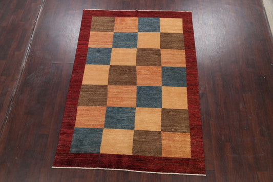 Modern Checkered Gabbeh Kashkoli Oriental Area Rug 6x8