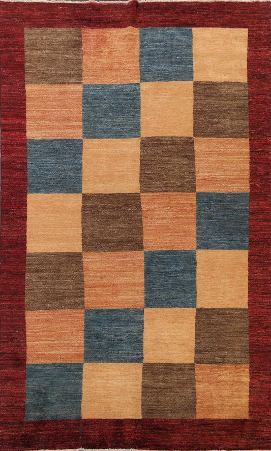 Modern Checkered Gabbeh Kashkoli Oriental Area Rug 6x8