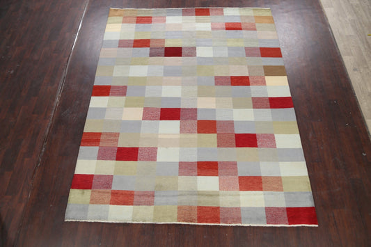 Modern Checkered Gabbeh Kashkoli Oriental Area Rug 8x10