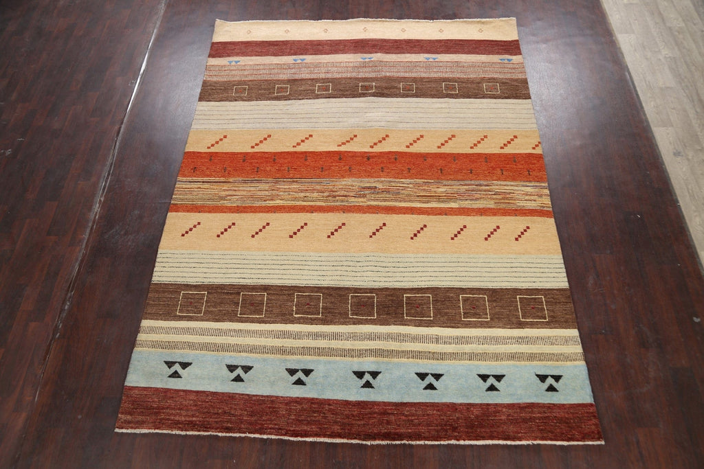 Modern Striped Gabbeh Kashkoli Oriental Area Rug 8x11