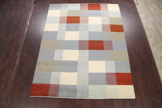 Modern Checkered Gabbeh Kashkoli Oriental Area Rug 8x10