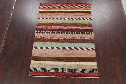 Modern Striped Gabbeh Kashkoli Oriental Area Rug 6x8