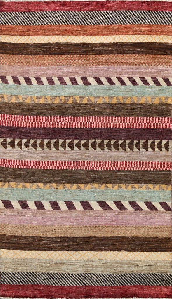 Modern Striped Gabbeh Kashkoli Oriental Area Rug 6x8