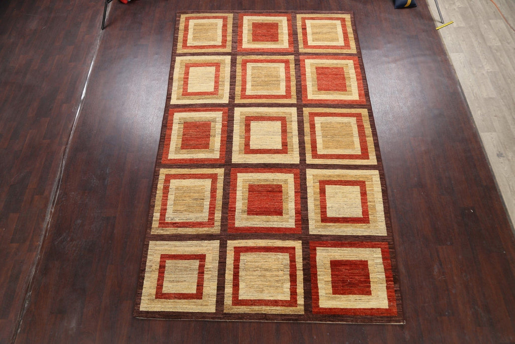 Modern Checkered Gabbeh Kashkoli Oriental Area Rug 6x11