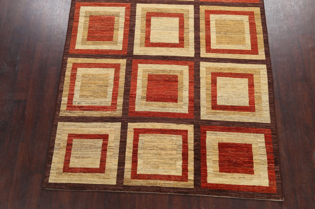 Modern Checkered Gabbeh Kashkoli Oriental Area Rug 6x11