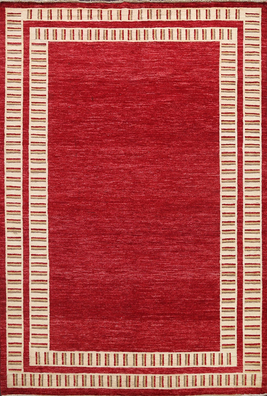 Modern Bordered Gabbeh Kashkoli Oriental Area Rug 7x8