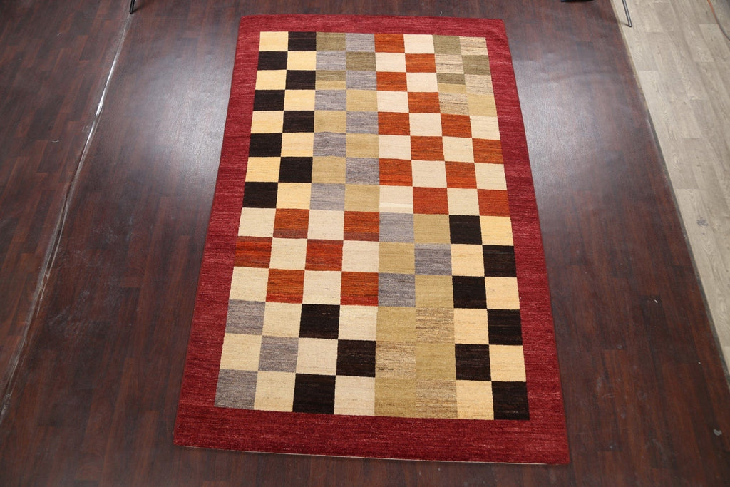 Modern Checkered Gabbeh Kashkoli Oriental Area Rug 6x10