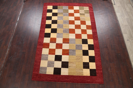 Modern Checkered Gabbeh Kashkoli Oriental Area Rug 6x10