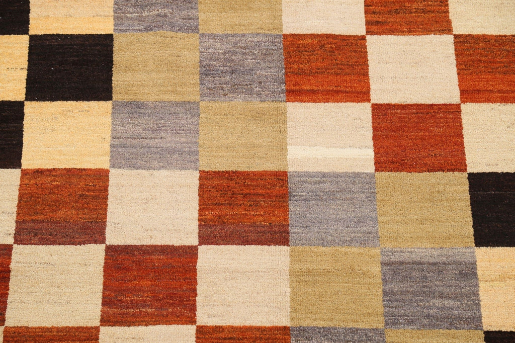 Modern Checkered Gabbeh Kashkoli Oriental Area Rug 6x10