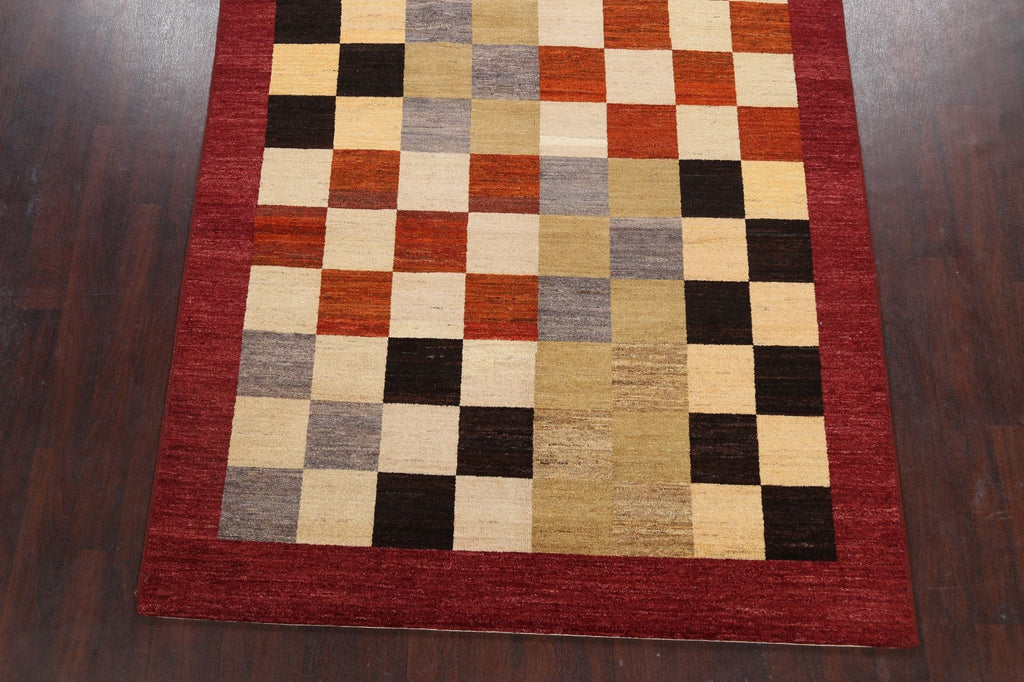 Modern Checkered Gabbeh Kashkoli Oriental Area Rug 6x10