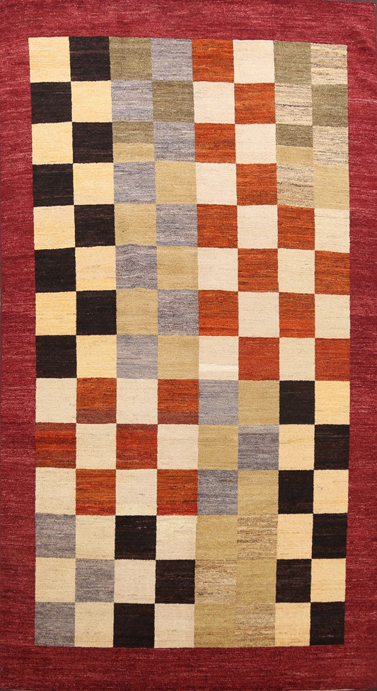 Modern Checkered Gabbeh Kashkoli Oriental Area Rug 6x10