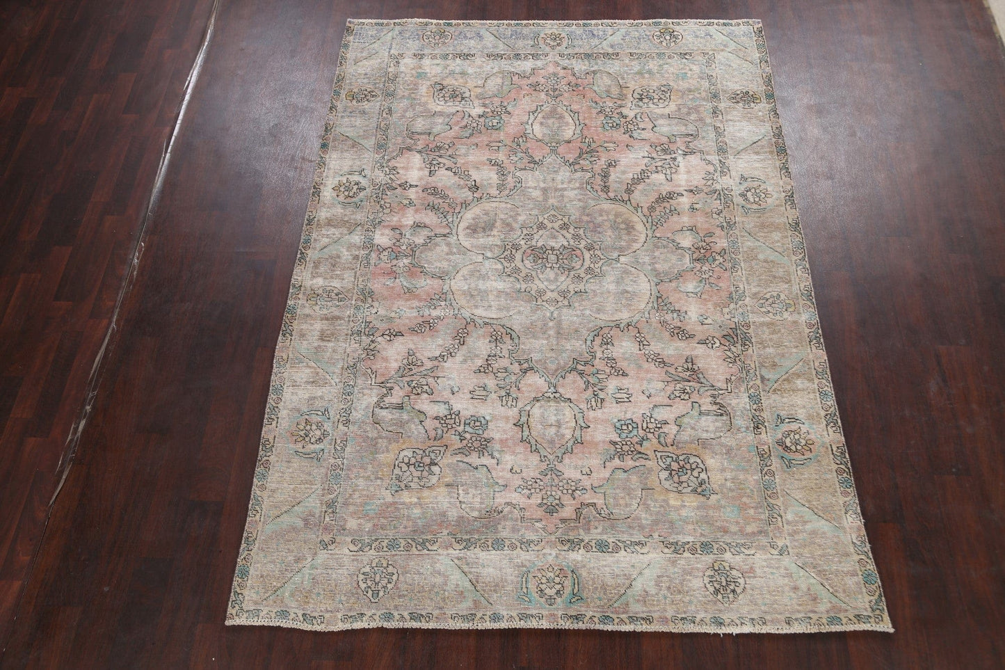 Muted Distressed Tabriz Persian Area Rug 7x9