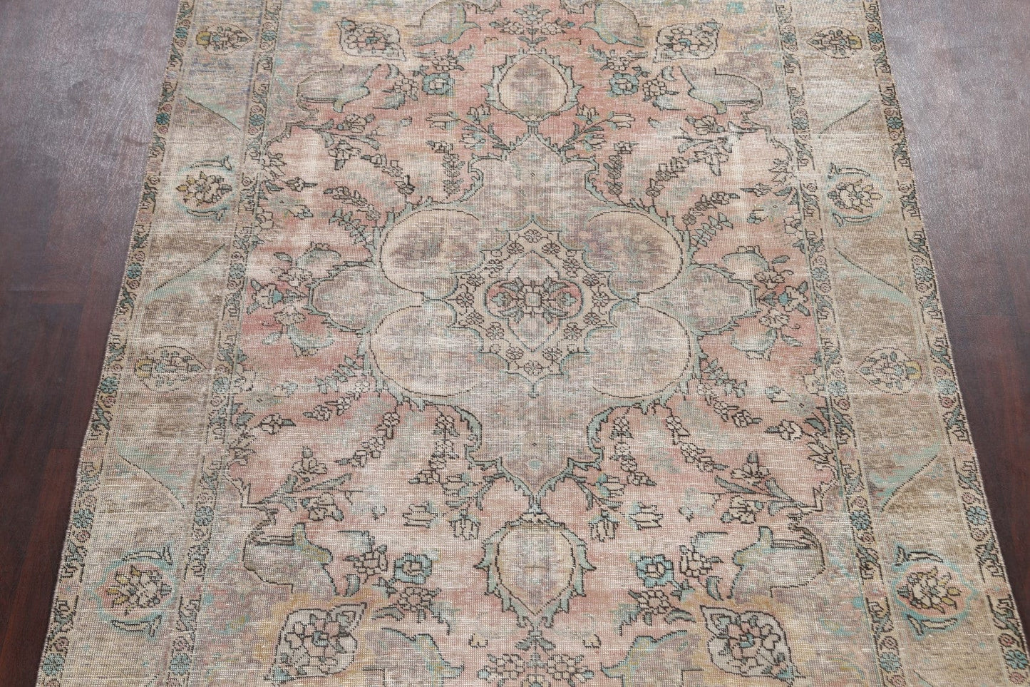 Muted Distressed Tabriz Persian Area Rug 7x9