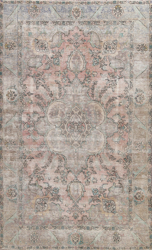 Muted Distressed Tabriz Persian Area Rug 7x9