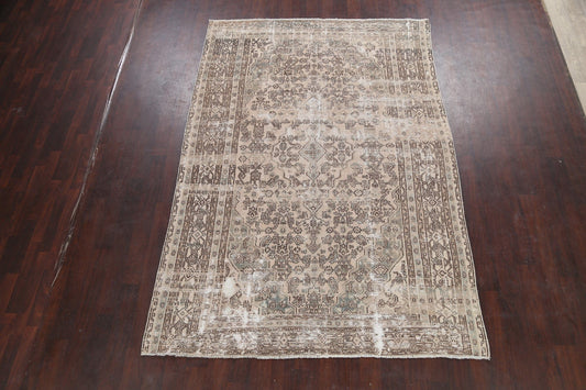 Distressed Geometric Hamedan Persian Area Rug 7x9