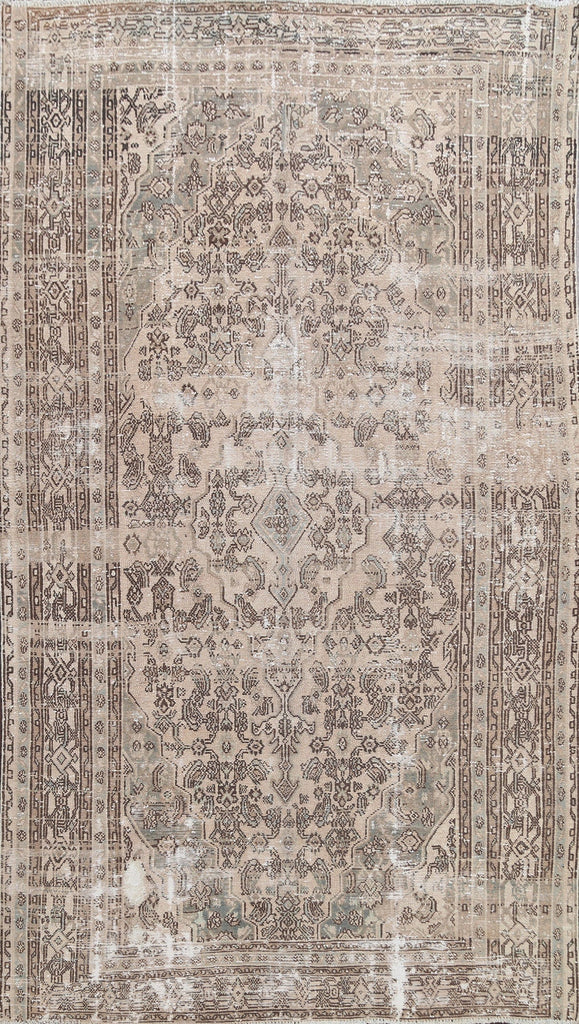 Distressed Geometric Hamedan Persian Area Rug 7x9