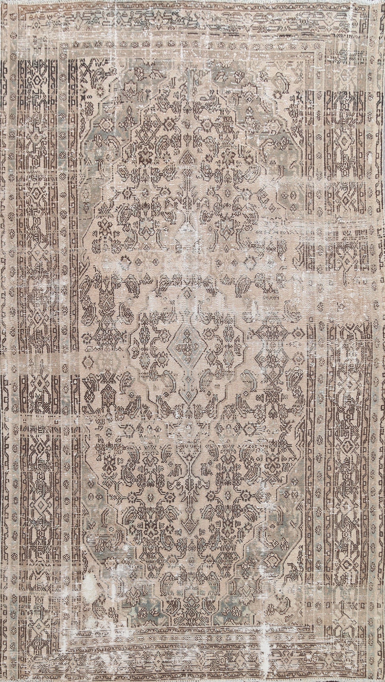 Distressed Geometric Hamedan Persian Area Rug 7x9