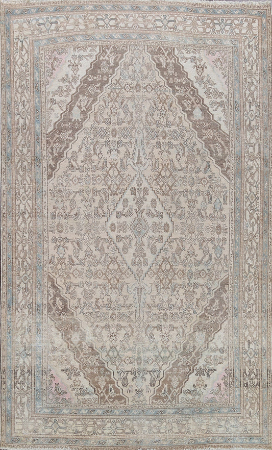 Muted Geometric Hamedan Persian Area Rug 7x10