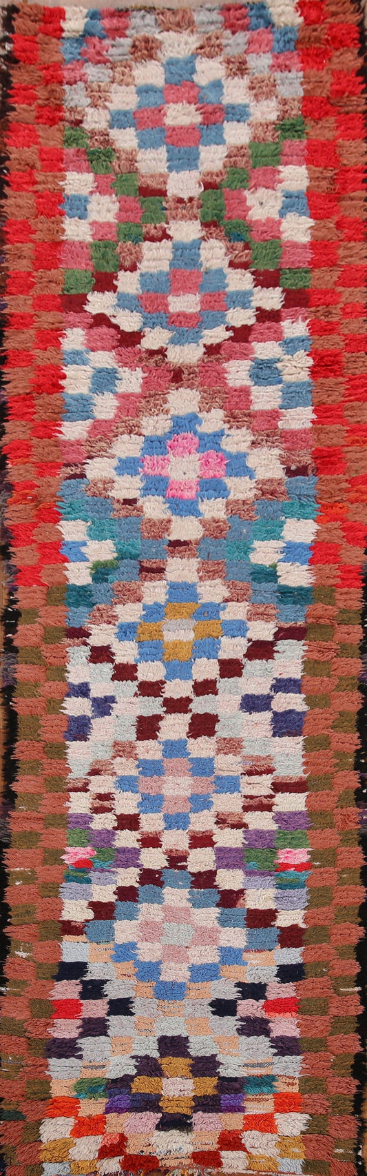 Checkered Moroccan Berber Wool Runner Rug 2x8