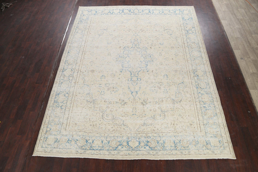 Distressed Floral Kerman Persian Area Rug 10x12