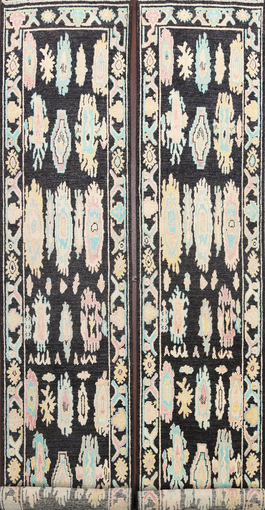 Set of 2 Geometric Oushak Oriental Runner Rugs 3x13