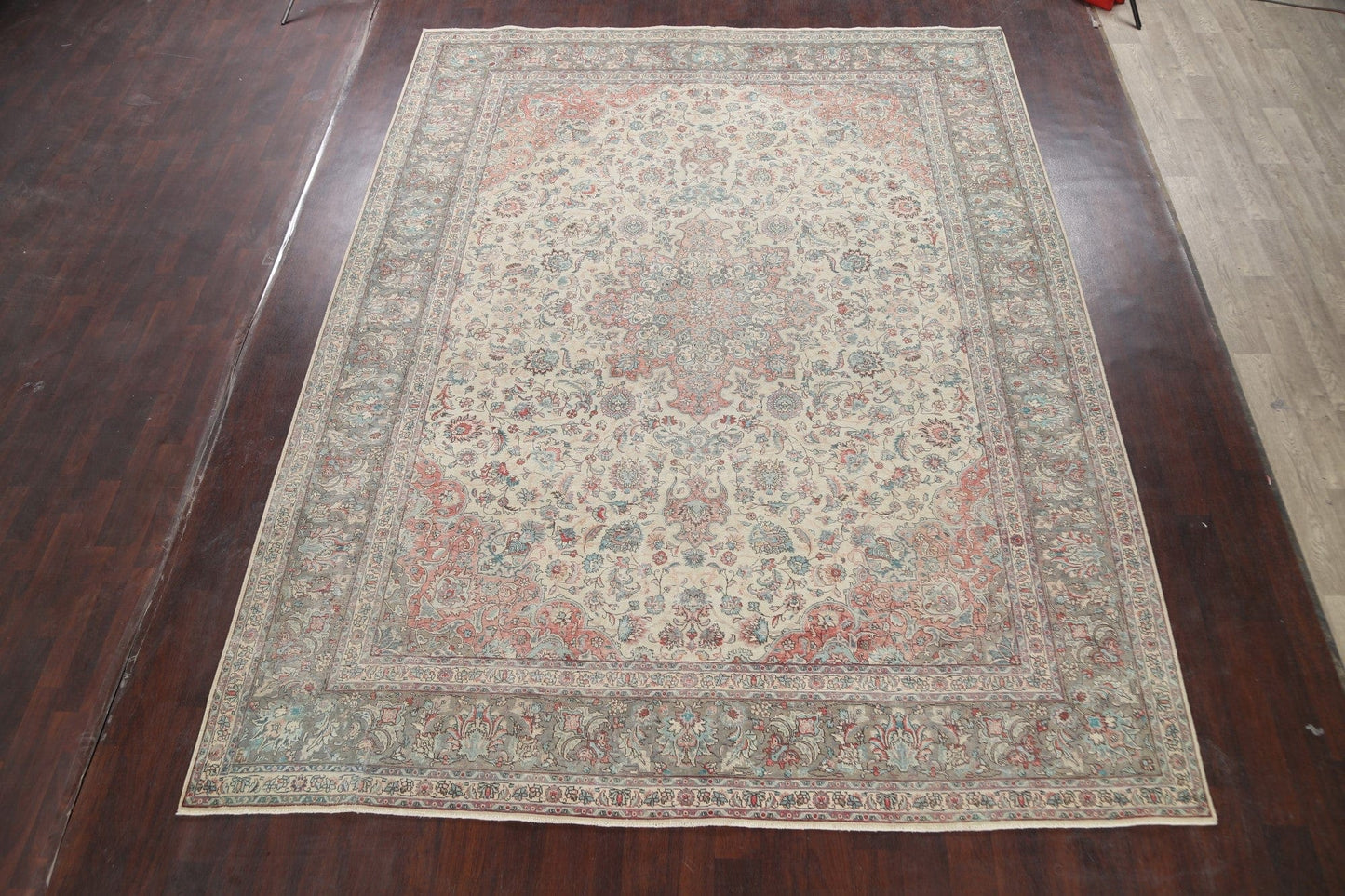 Muted Distressed Kashan Persian Area Rug 10x13