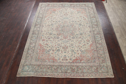 Muted Distressed Kashan Persian Area Rug 10x13