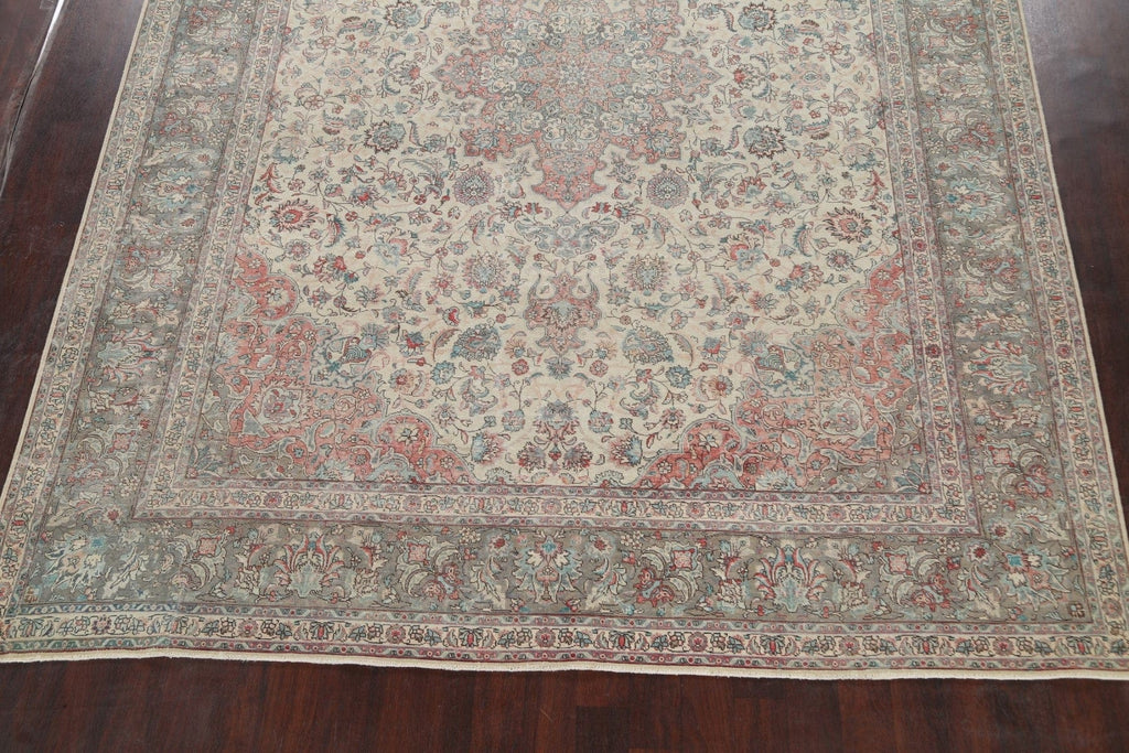 Muted Distressed Kashan Persian Area Rug 10x13