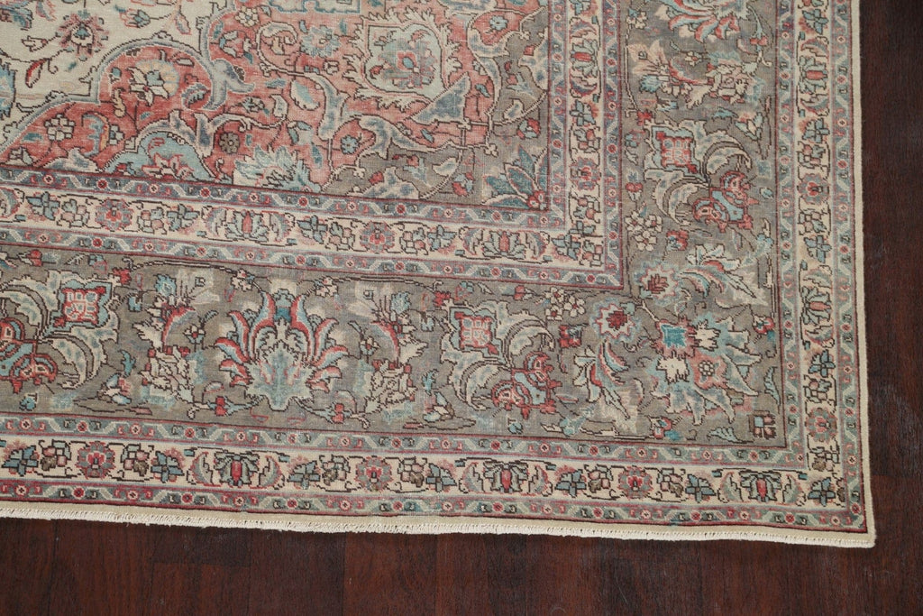 Muted Distressed Kashan Persian Area Rug 10x13