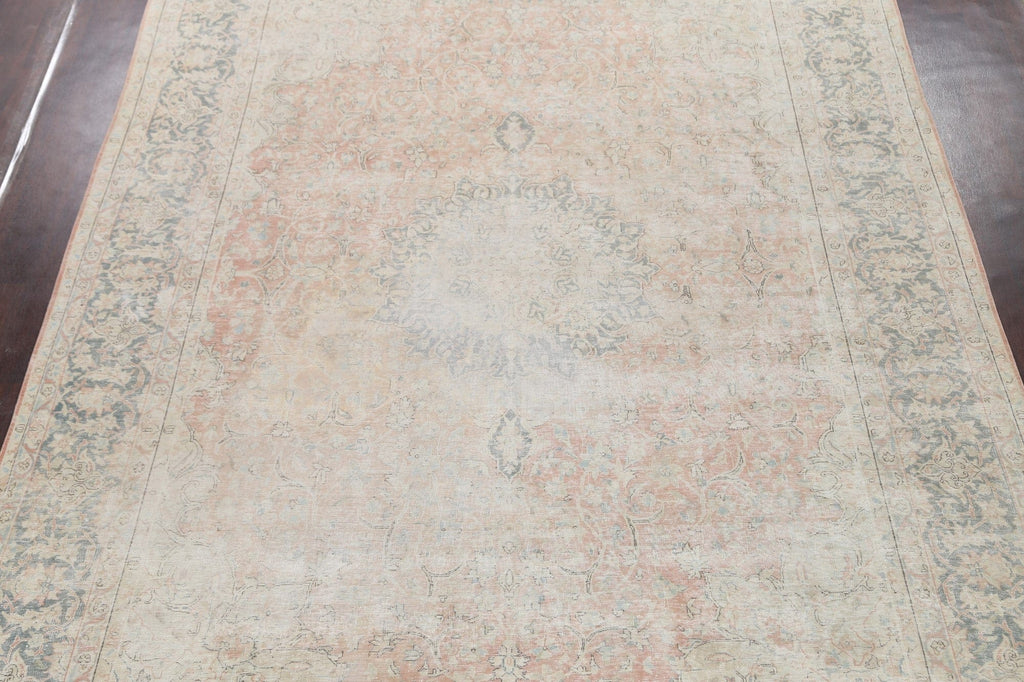 Muted Distressed Kashan Persian Area Rug 10x13