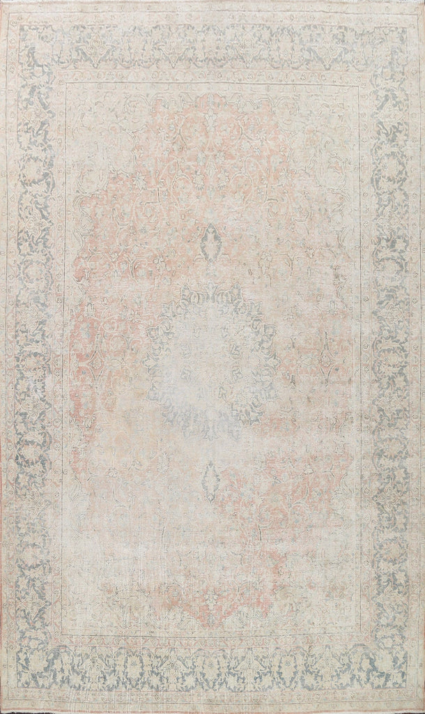 Muted Distressed Kashan Persian Area Rug 10x13