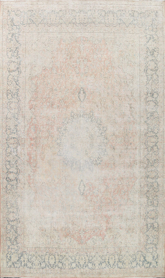 Muted Distressed Kashan Persian Area Rug 10x13