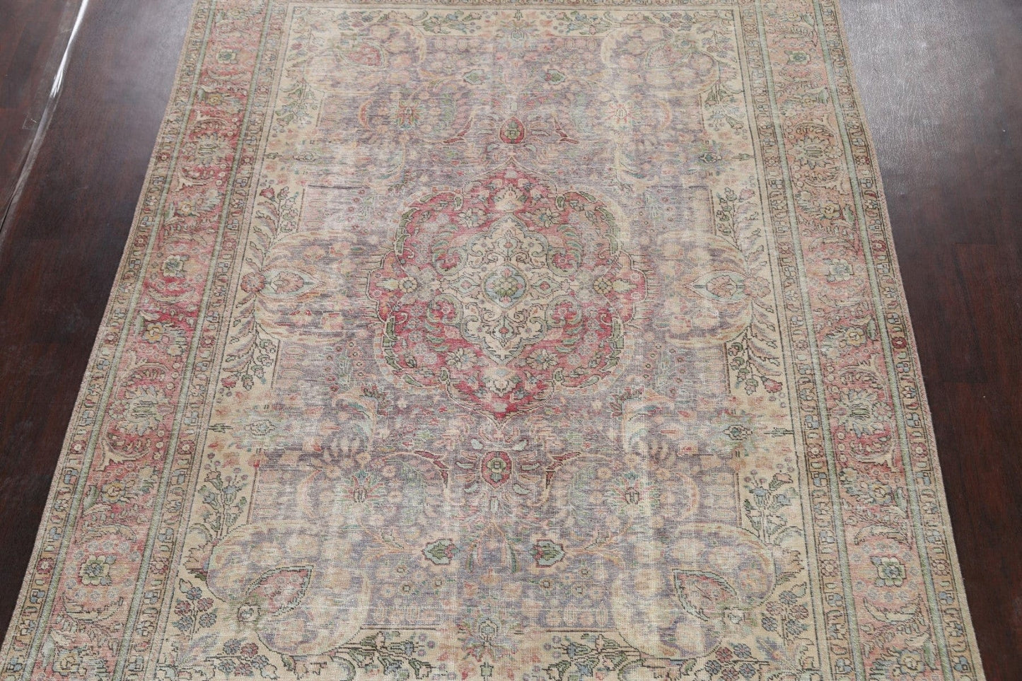 Muted Distressed Floral Tabriz Persian Area Rug 8x11