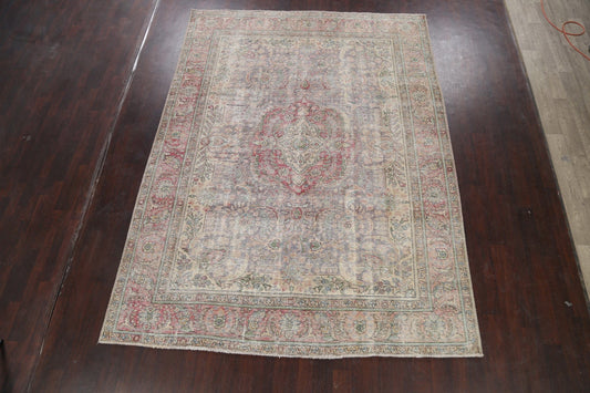 Muted Distressed Floral Tabriz Persian Area Rug 8x11