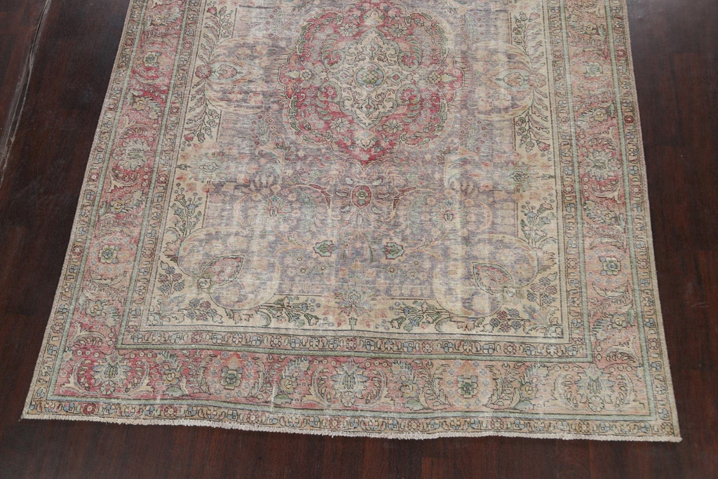 Muted Distressed Floral Tabriz Persian Area Rug 8x11