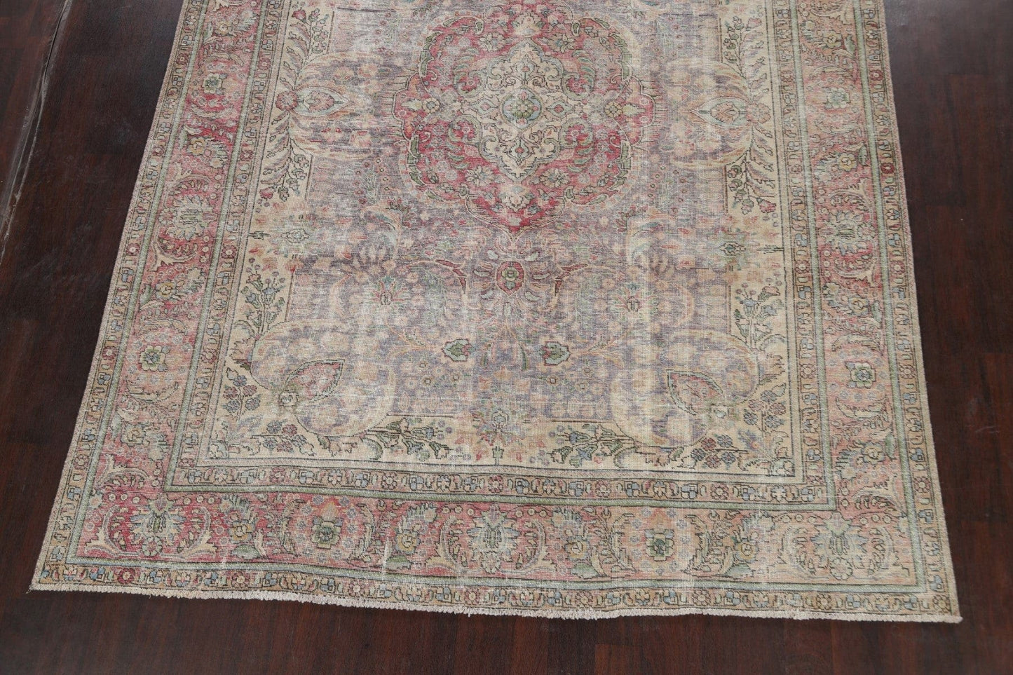 Muted Distressed Floral Tabriz Persian Area Rug 8x11