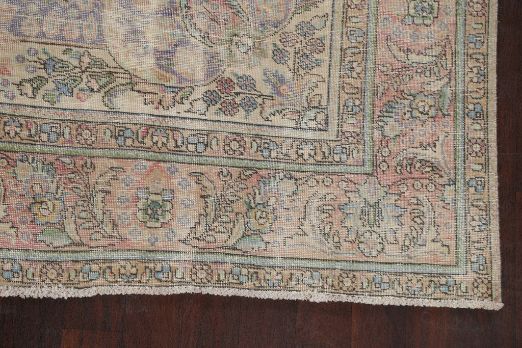 Muted Distressed Floral Tabriz Persian Area Rug 8x11