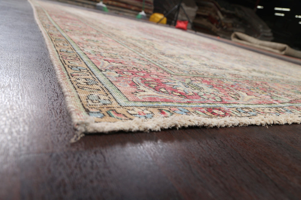 Muted Distressed Floral Tabriz Persian Area Rug 8x11