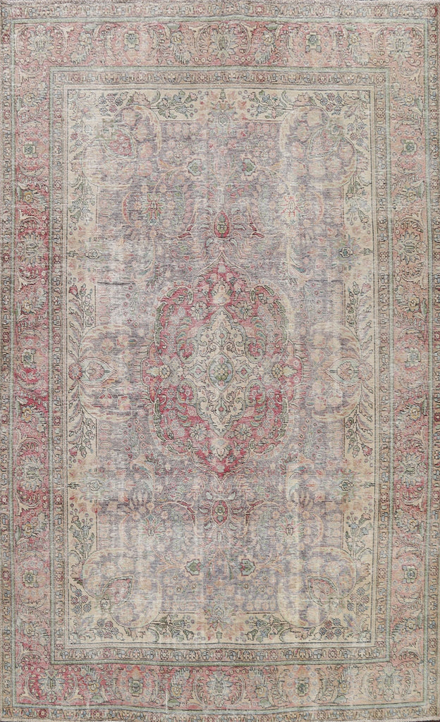 Muted Distressed Floral Tabriz Persian Area Rug 8x11